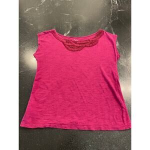 Ann Taylor LOFT 100% Cotton Raspberry Pink tee with ruffle neckline XS